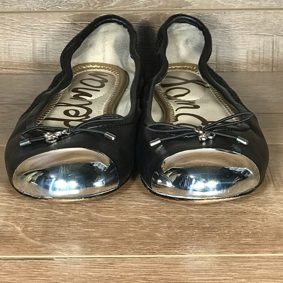 Sam Edelman Black Ballet Flats Womens 7.5 M Chrome Cap Toe Slip‎ On Casual - Picture 4 of 14